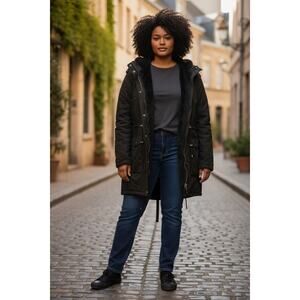 SOULARGE Black Coat Jacket Women's Men's Detachable Hood Fur Lining Size 3X NEW